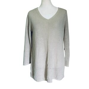 J. Jill Pullover Sweater Linen Blend V-Neck Coastal Travel Oatmeal (Size S)